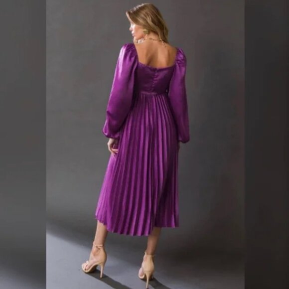 VICI Dress Satin Purple Romantic One Pleated Dress Ballon Sleeves Size Small - Picture 10 of 11